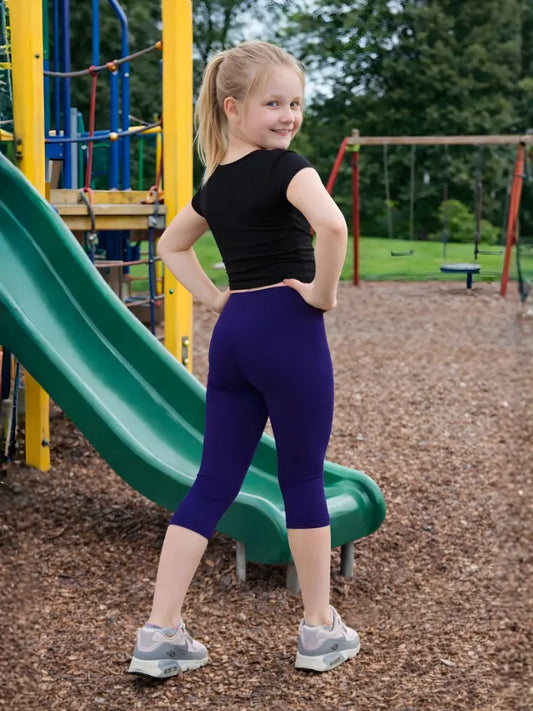 Girls Navy Cotton Leggings – 3/4 Length