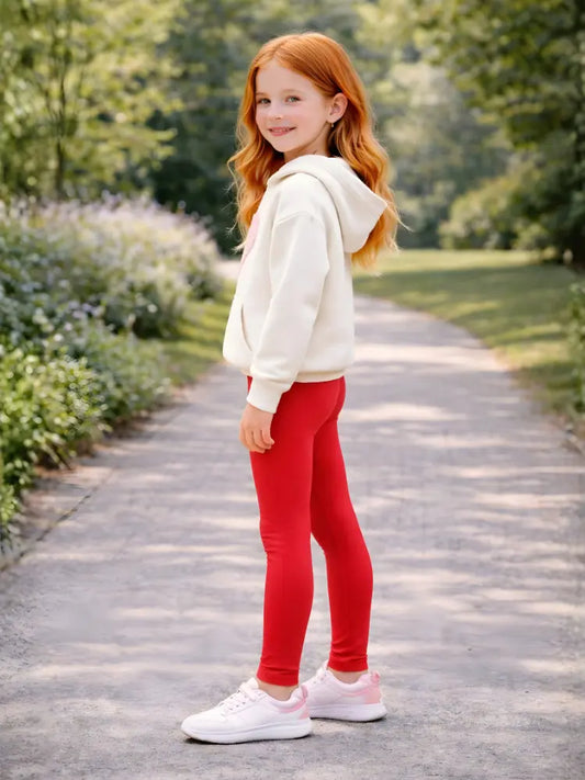 Girls Red Cotton Leggings – Full Length