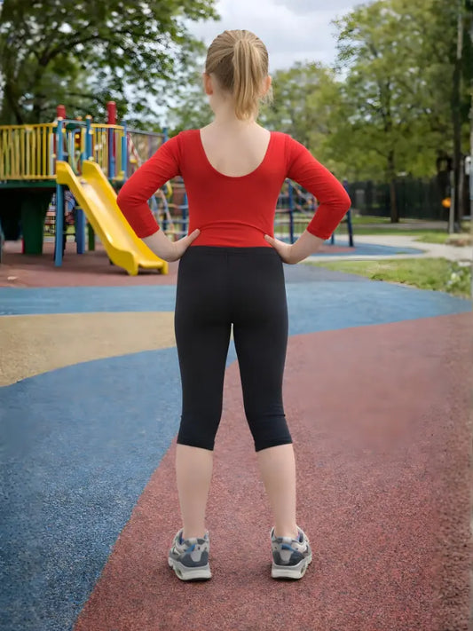Girls Black Cotton Leggings – 3/4 Length