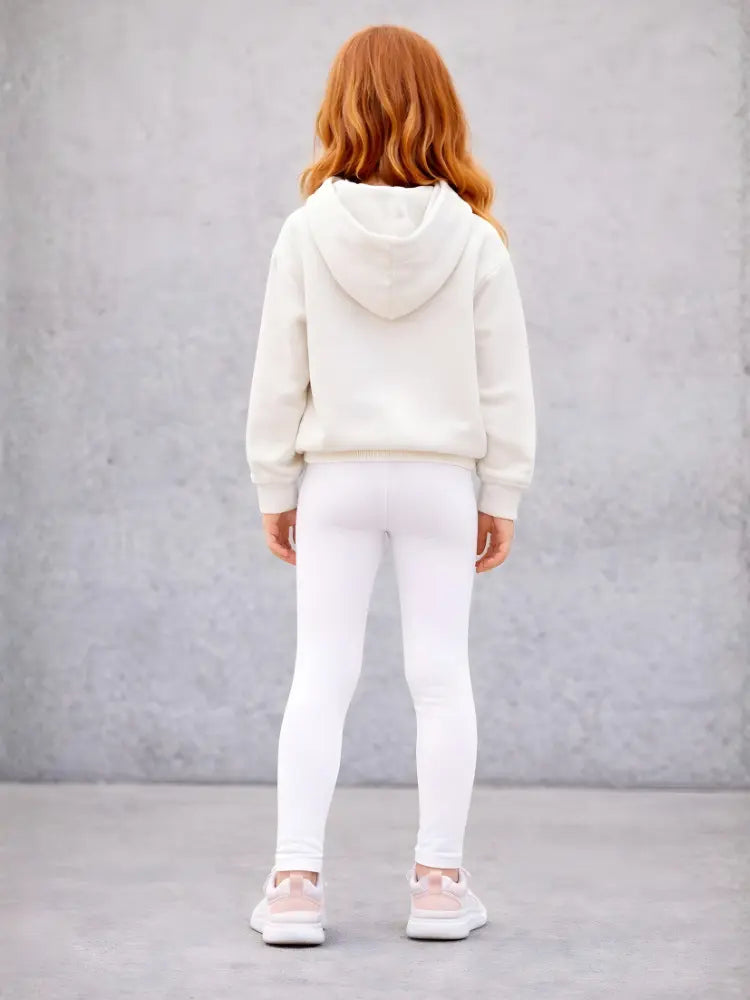 Girls White Cotton Leggings – Full Length