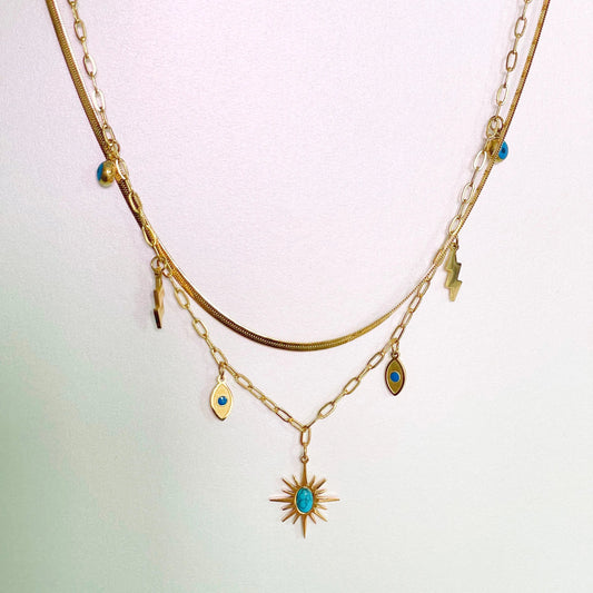 Cleopatra 18k Gold Plated Double Layered Charm Necklace
