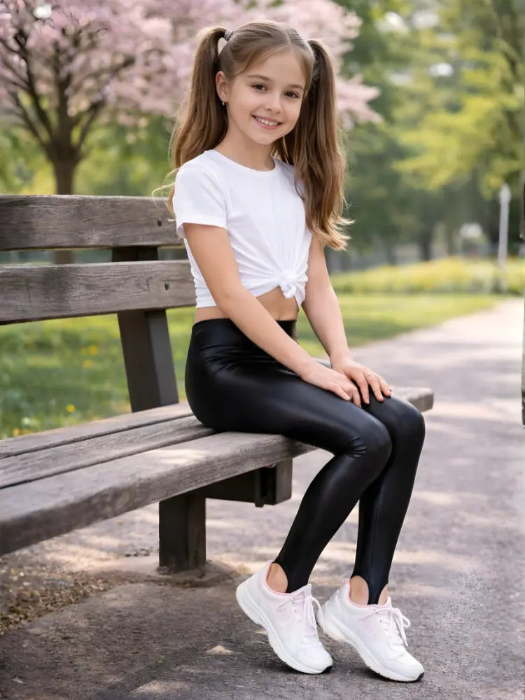 Crazy Chick Girls Shiny Stirrup Leggings – Black