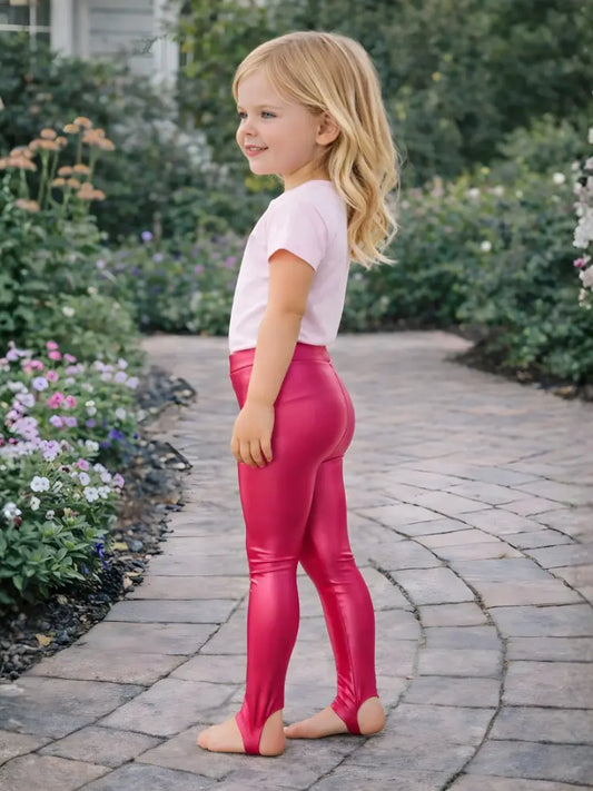 Crazy Chick Girls Shiny Stirrup Leggings – Pink