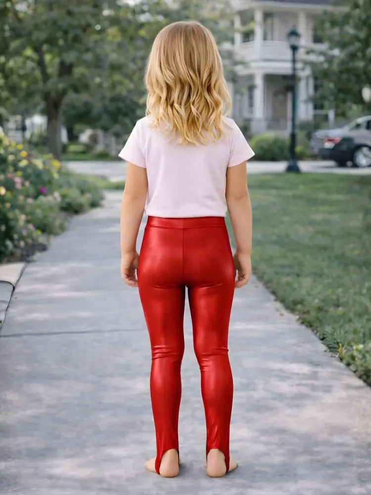 Crazy Chick Girls Shiny Stirrup Leggings – Red