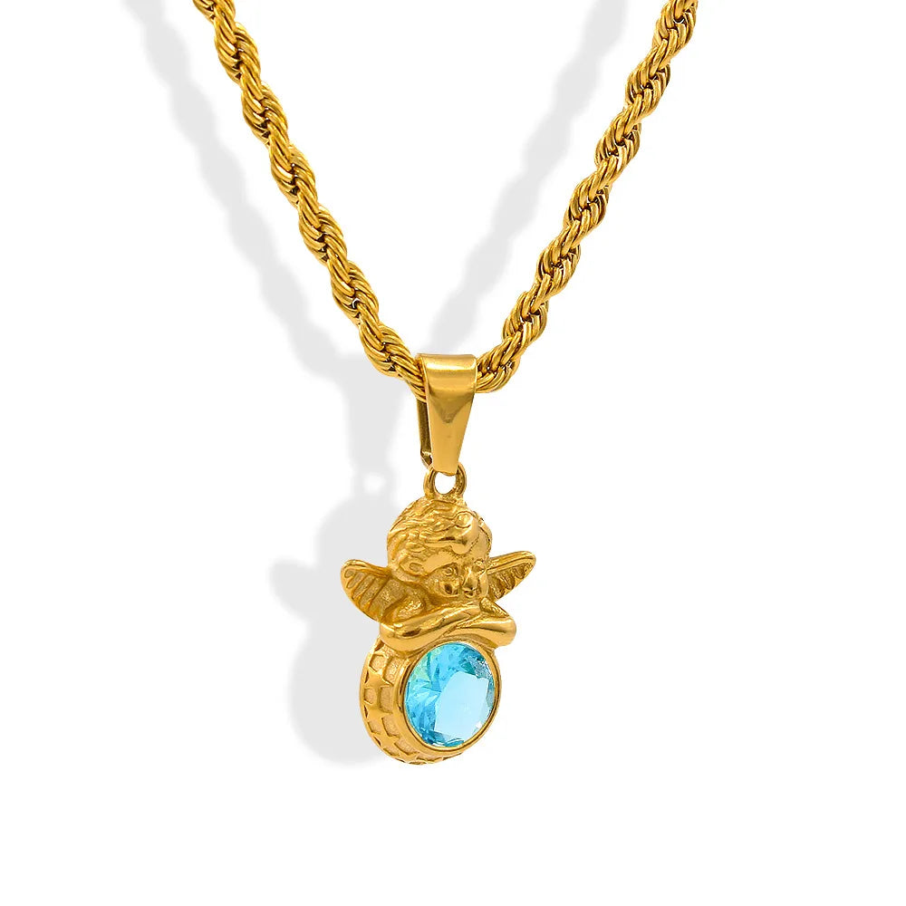 Dainty Angel Birthstone Necklace