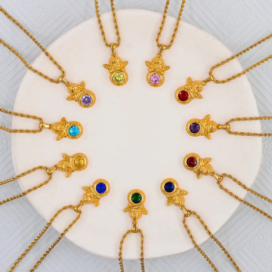 Dainty Angel Birthstone Necklace