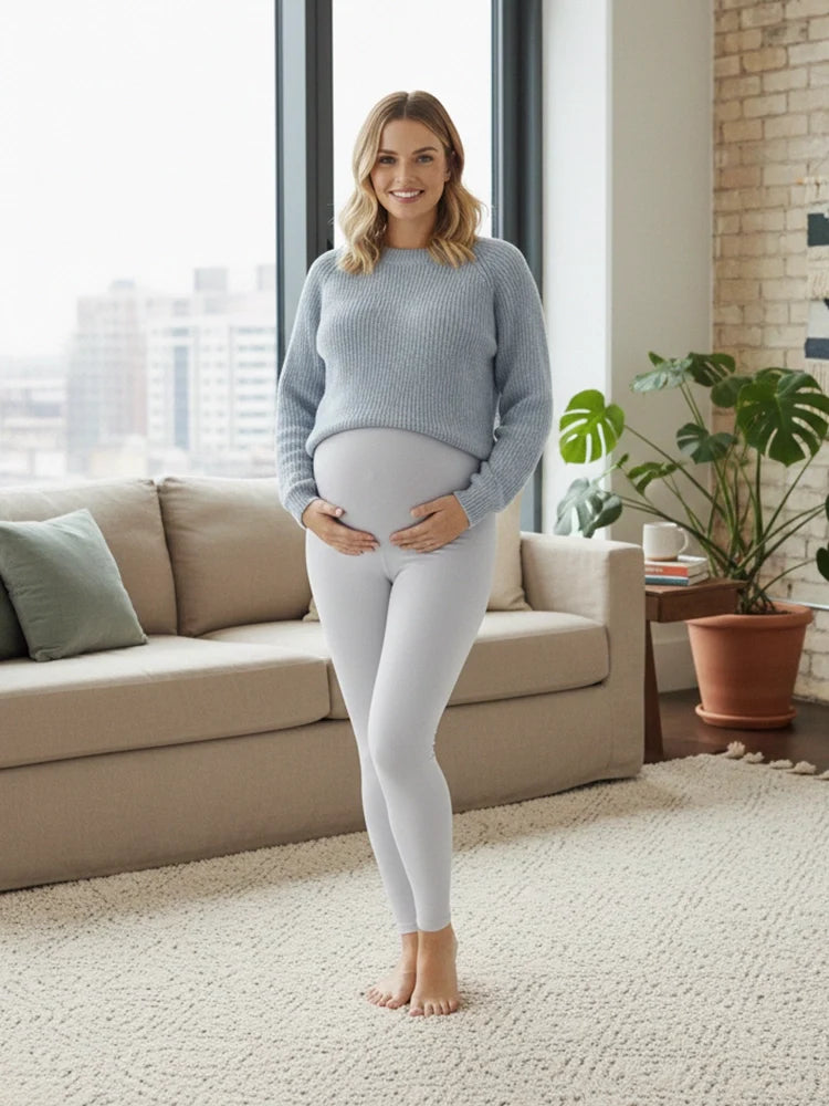 Women's Light Grey Full Length Maternity Leggings