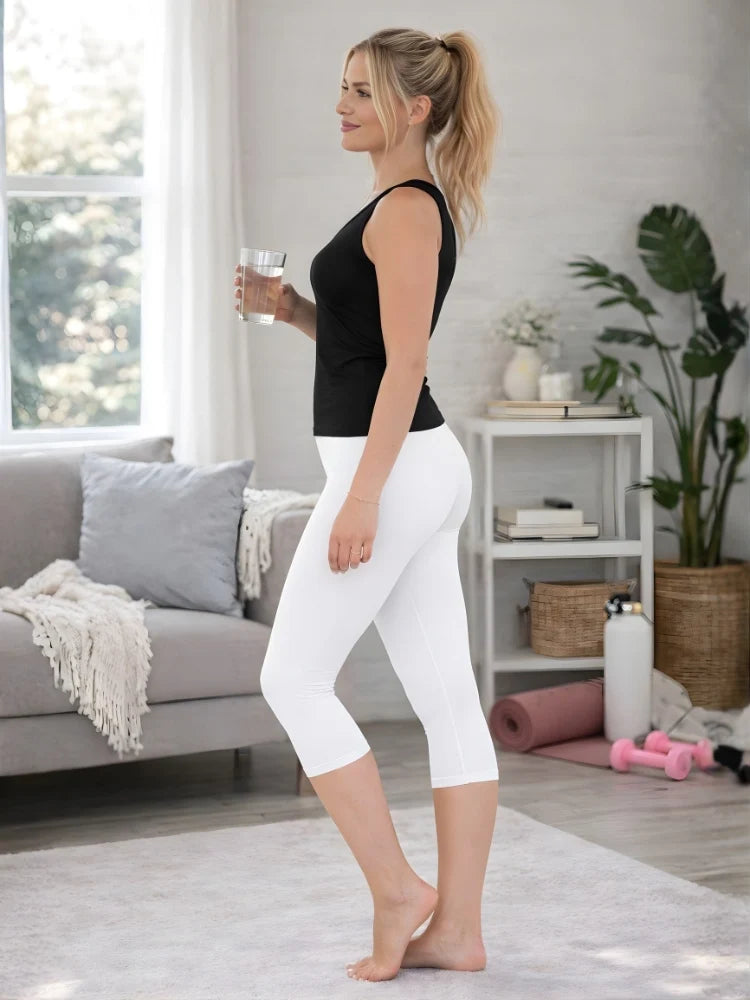 Women's White 3/4 Length Cotton Leggings