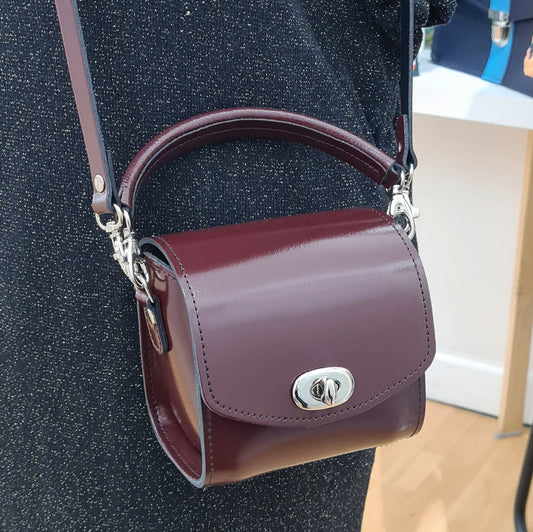 Bauble Handmade High Shine Leather Handbag - Marsala Red