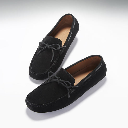 Laced Driving Loafers, black suede