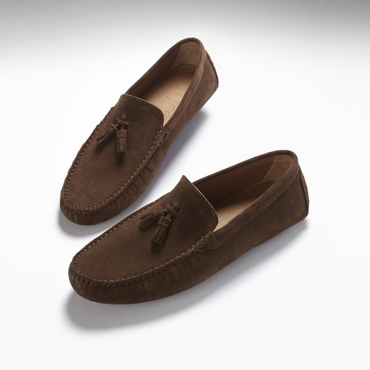 Tasselled Driving Loafers, brown suede