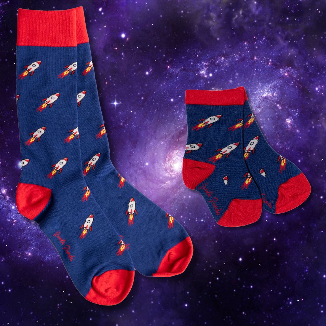 Rocket matching bamboo socks for adults and children by Swole Panda