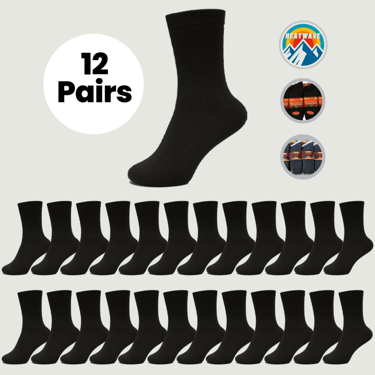 Heatwave Thermalwear men's black thermal socks, 12 pairs, by Sock Stack