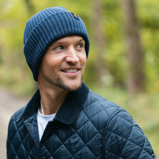 Organic cotton beanie in navy by Swole Panda
