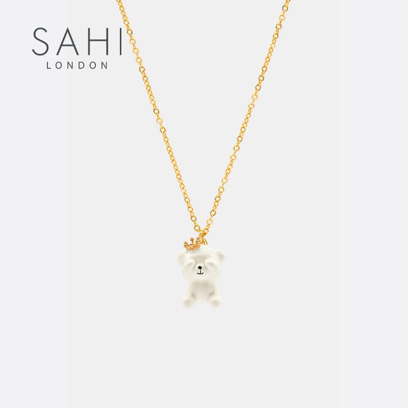 Sahi Gold Enameled Chain Cute Bear Pendant Necklace