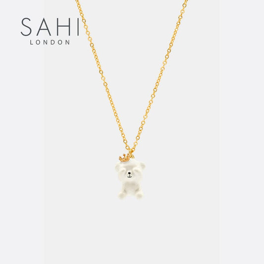 Sahi Gold Enameled Chain Cute Bear Pendant Necklace