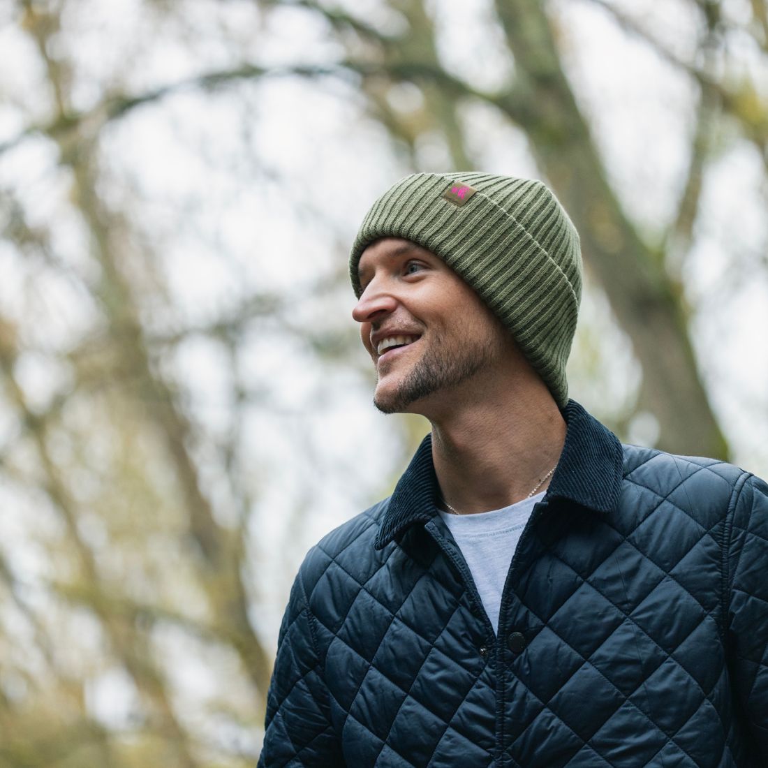 Organic cotton beanie in olive by Swole Panda