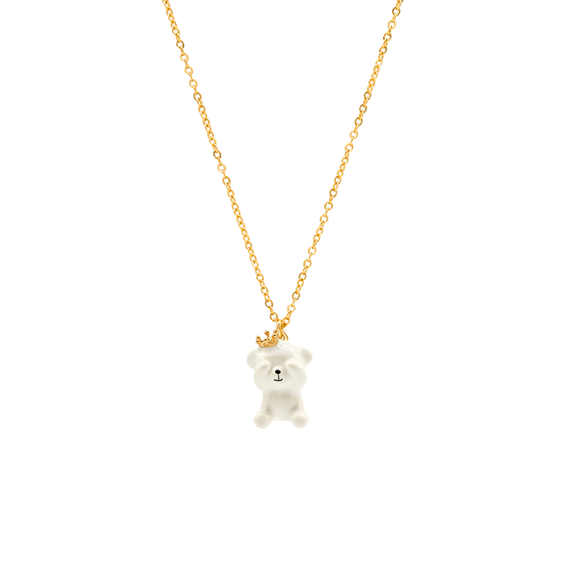 Sahi Gold Enameled Chain Cute Bear Pendant Necklace