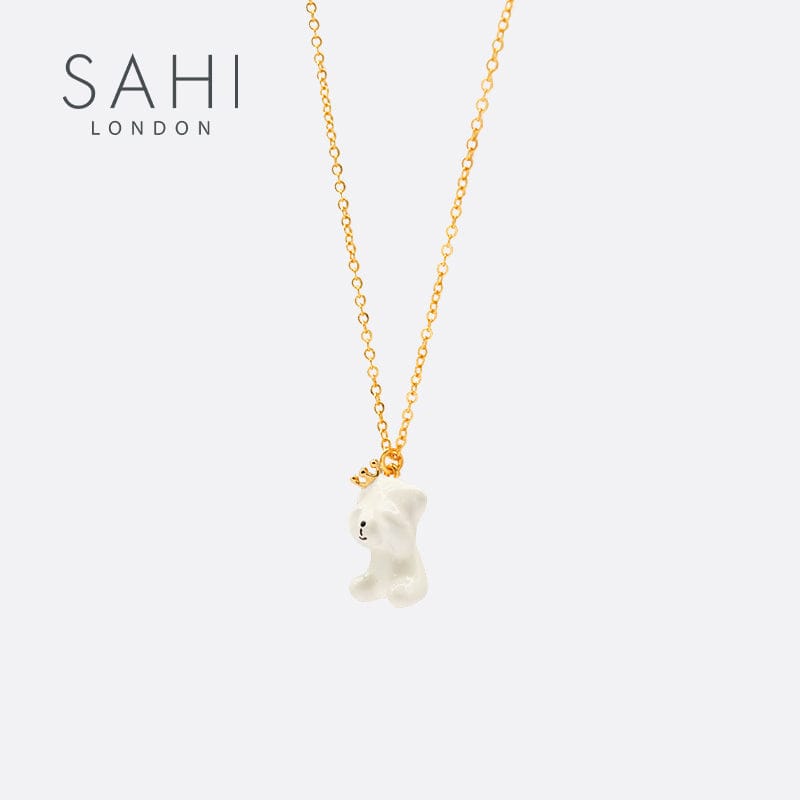 Sahi Gold Enameled Chain Cute Bear Pendant Necklace