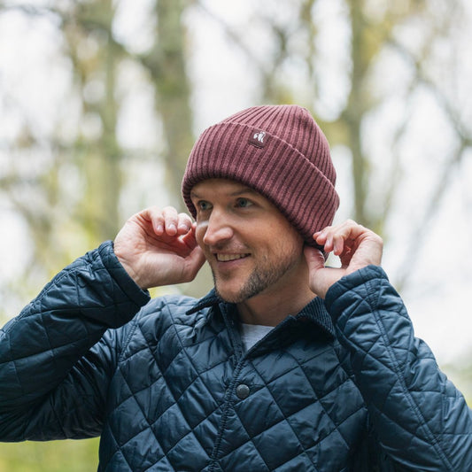 Organic cotton beanie in burgundy by Swole Panda