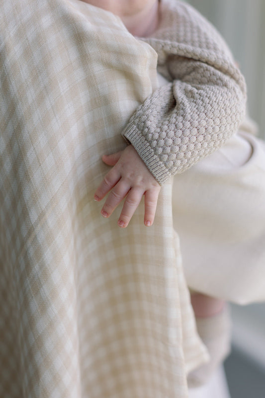 Gingham Beige Large Swaddle Muslin