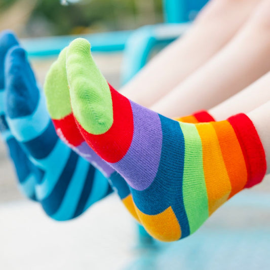 Rainbow stripe matching bamboo socks for adults and children by Swole Panda