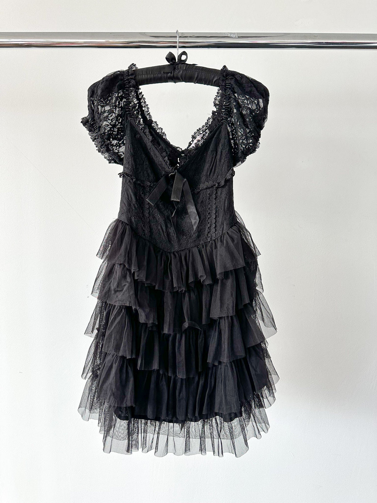 Amy Jane London Black Coquette Tulle Lace Sweetheart Neck Sofia Mini Dress