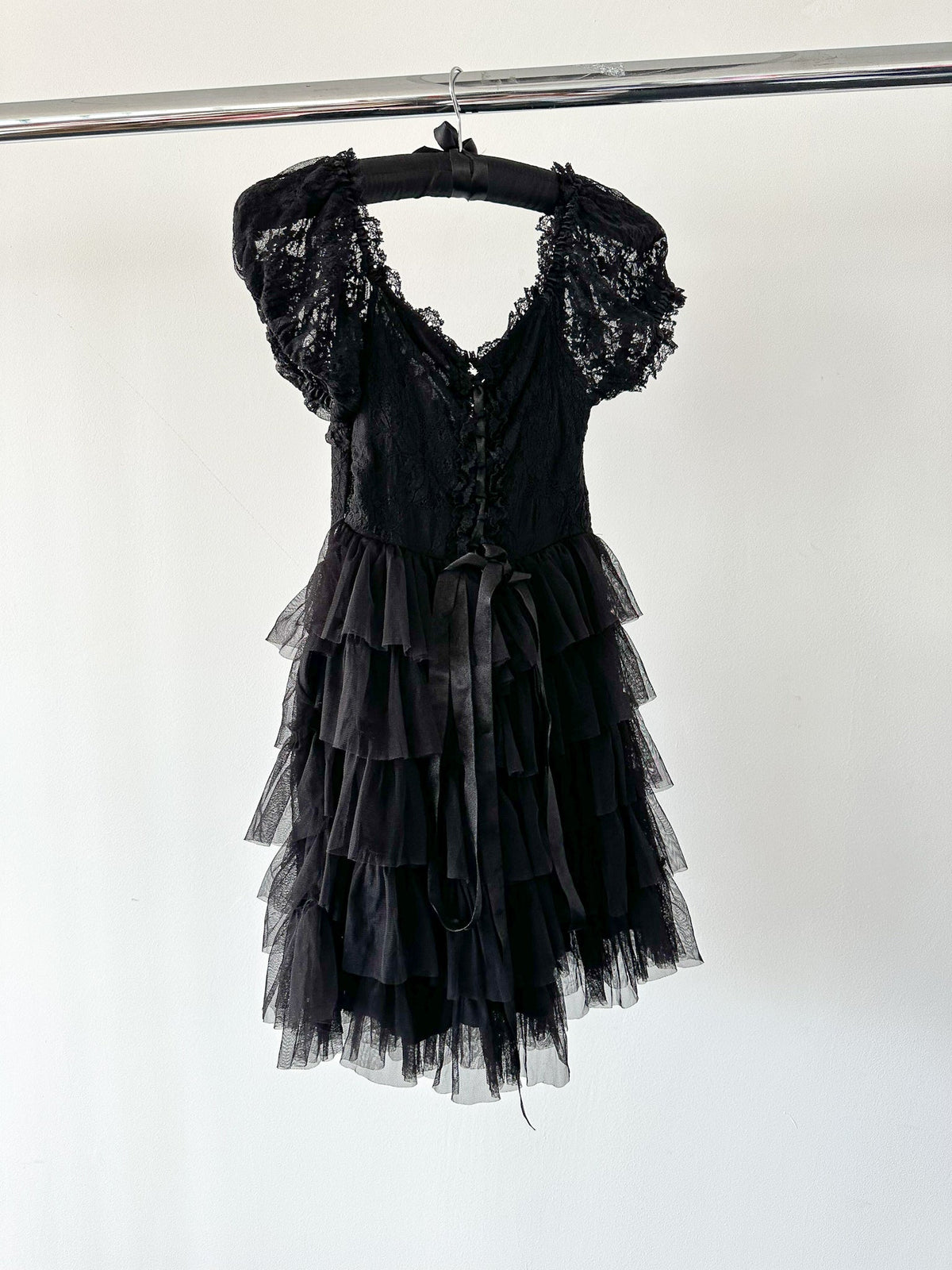 Amy Jane London Black Coquette Tulle Lace Sweetheart Neck Sofia Mini Dress