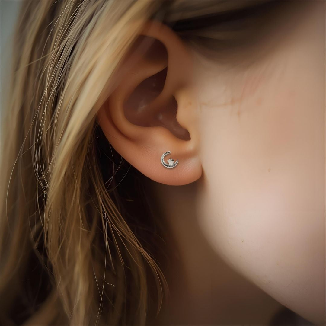 Silver Moon & Star Earrings