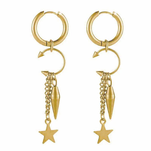 Aelin Luxe 18k Gold Plated Statement Dangle  Star Charm Hoop Earrings
