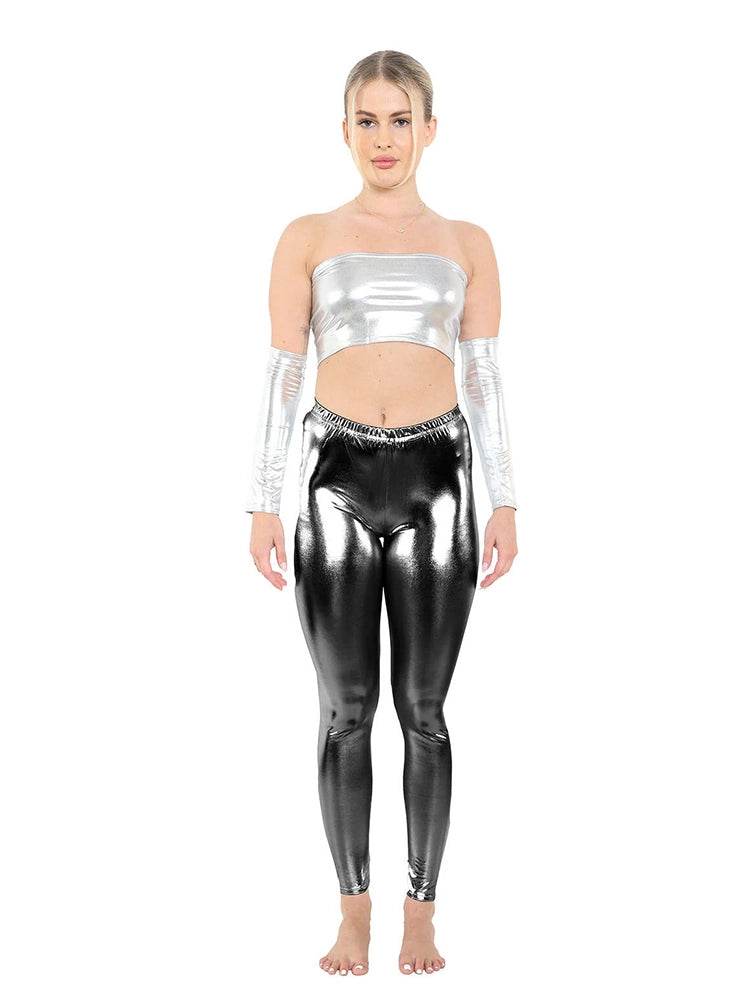 Women's shiny metallic leggings for parties and festive wear