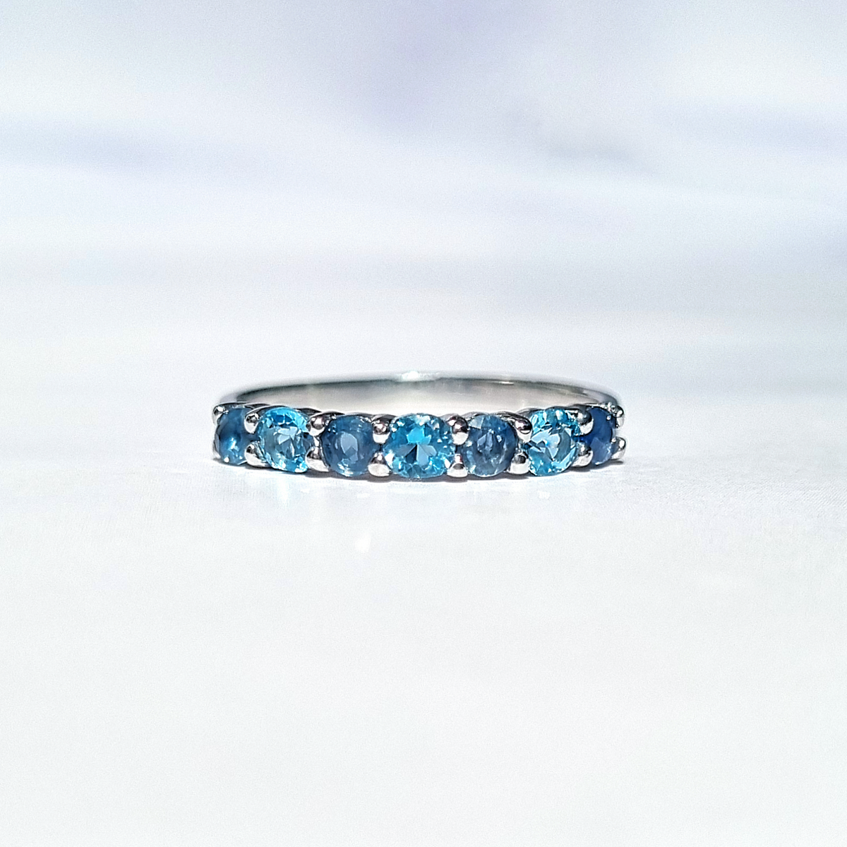 Blue Sapphire & Blue Topaz Half Eternity Band in Sterling Silver