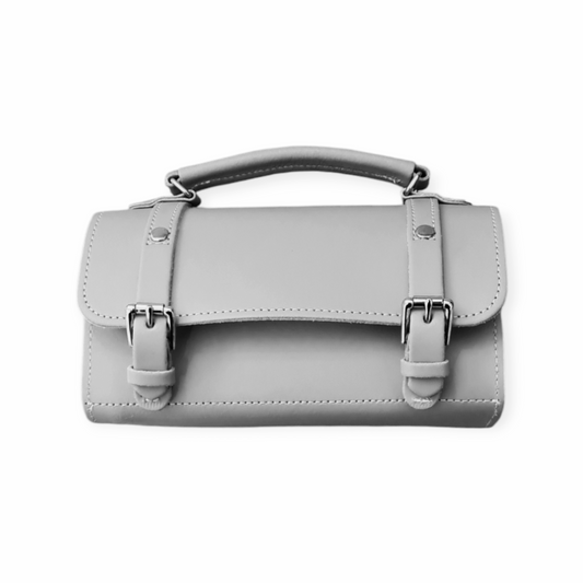 Handmade leather bowler bag in ghost grey by Zatchels