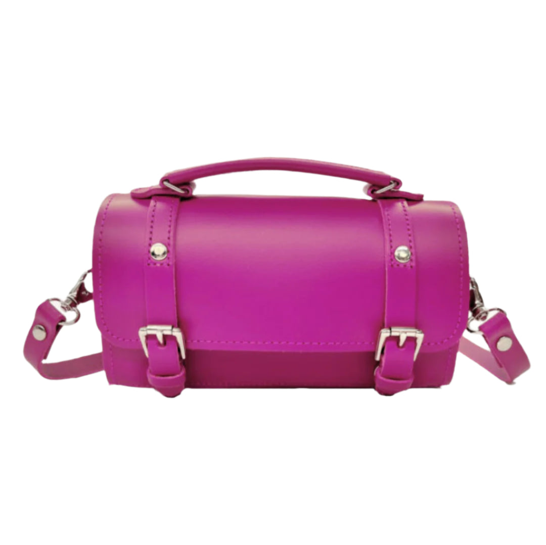 Handmade leather bowler bag in magenta by Zatchels