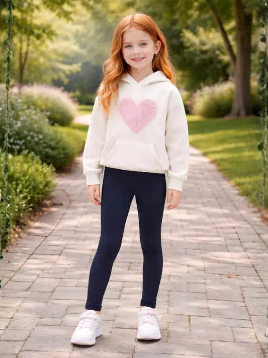 Girls navy cotton leggings, full length