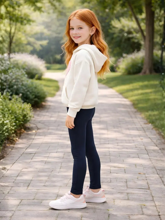 Girls Navy Cotton Leggings – Full Length