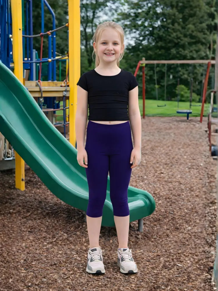 Girls navy cotton leggings, 3/4 length
