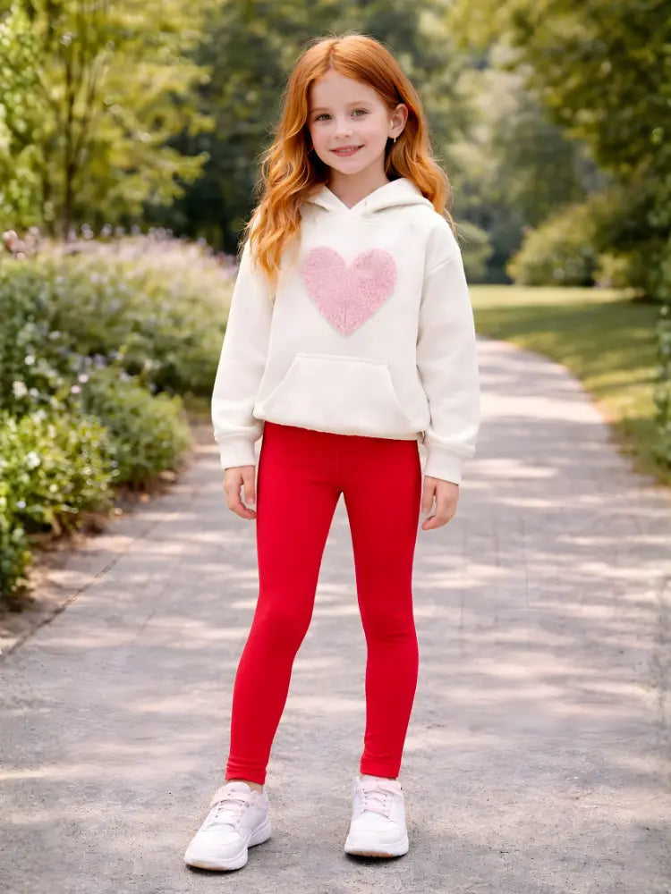 Girls red cotton leggings, full length