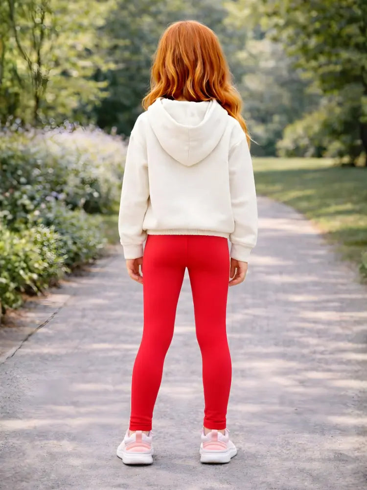 Girls Red Cotton Leggings – Full Length
