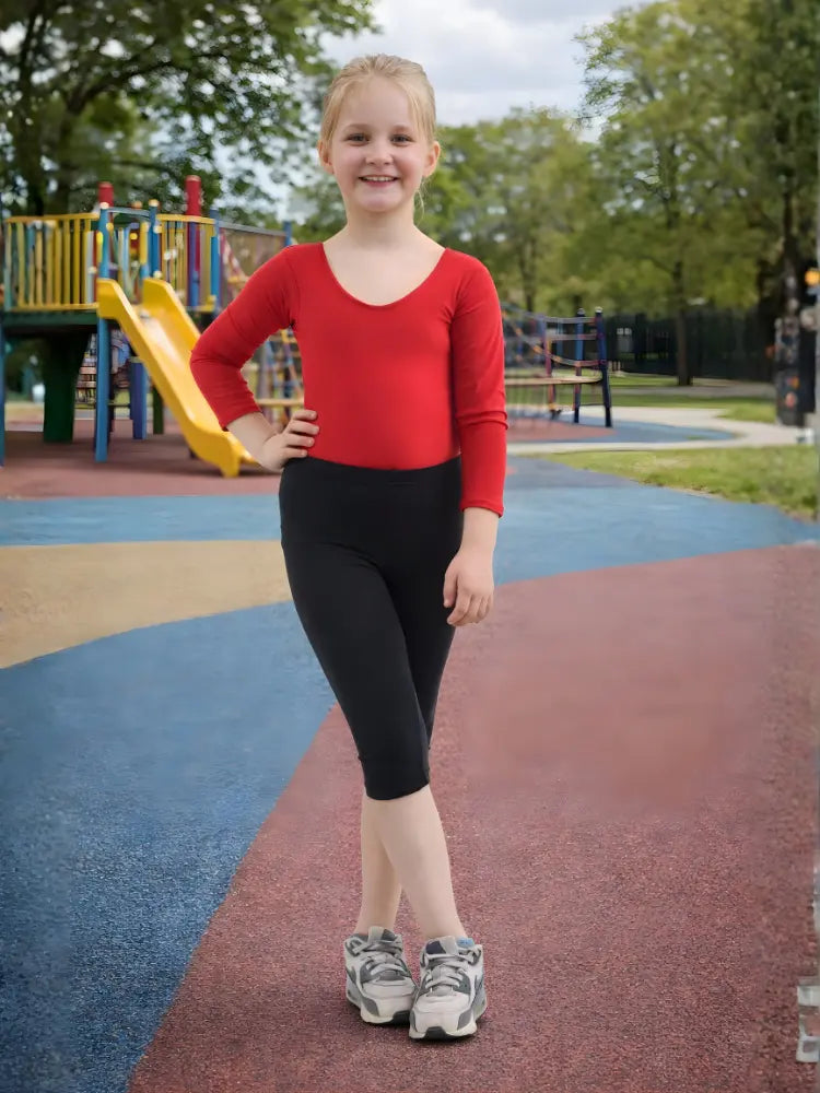 Girls black cotton leggings, 3/4 length