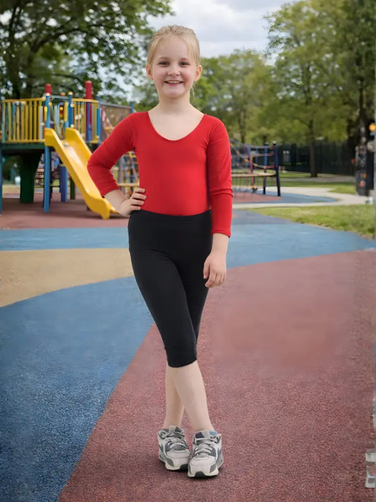 Girls black cotton leggings, 3/4 length