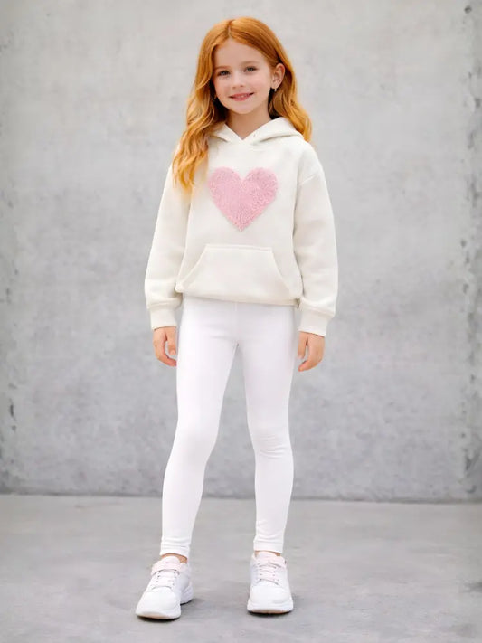 Girls white cotton leggings, full length