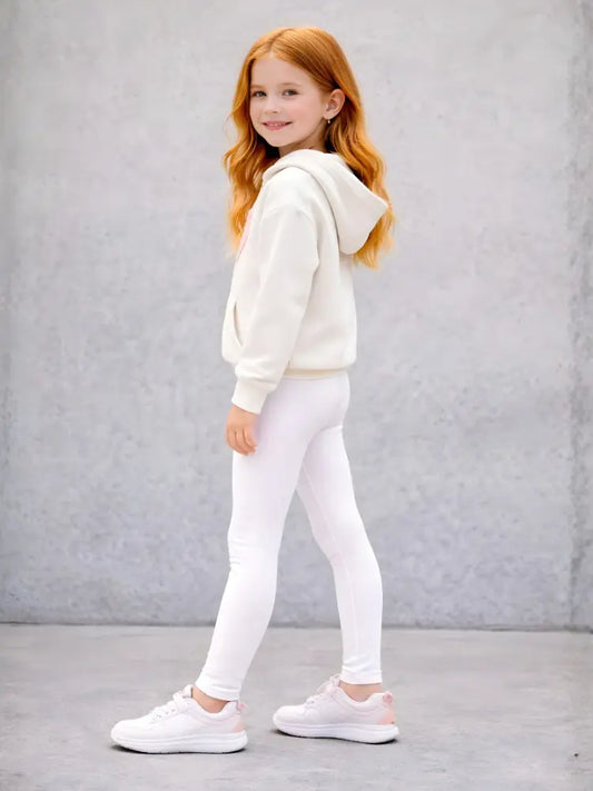 Girls White Cotton Leggings – Full Length