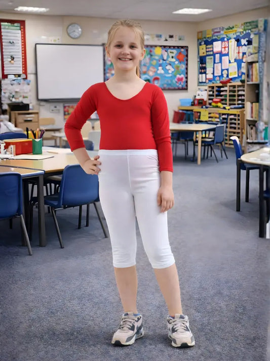 Girls white cotton leggings, 3/4 length