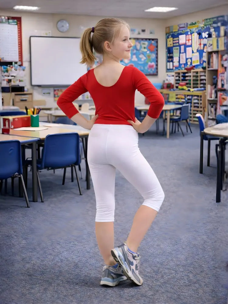 Girls White Cotton Leggings – 3/4 Length