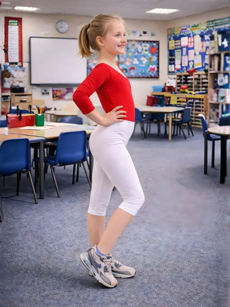 Girls White Cotton Leggings – 3/4 Length