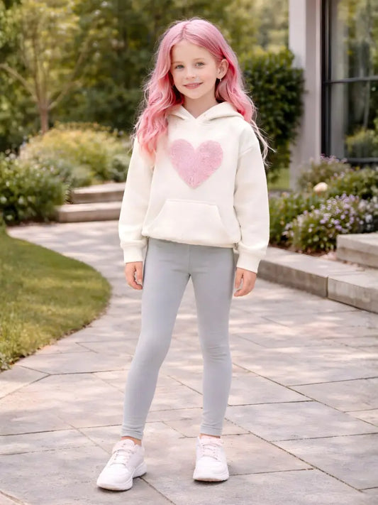 Girls light grey cotton leggings, full length