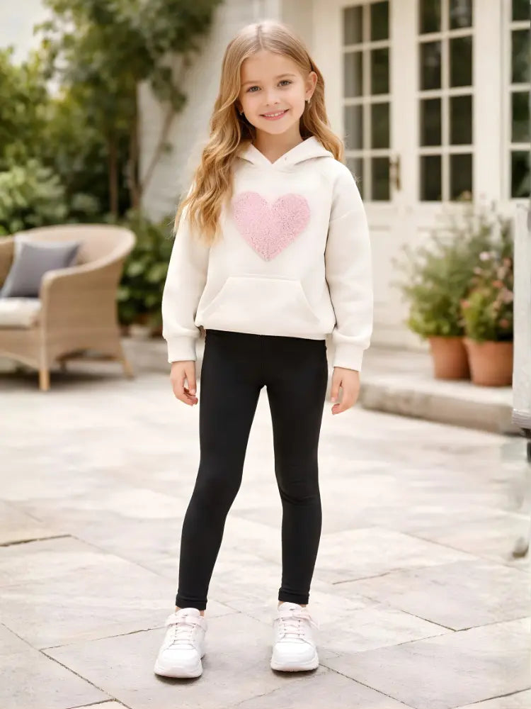Girls black cotton leggings, full length