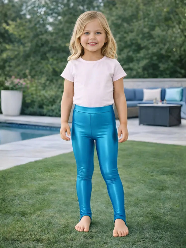 Crazy Chick girls shiny stirrup leggings in turquoise