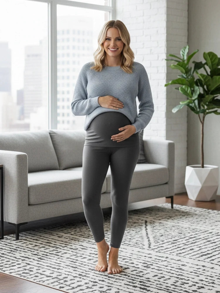 Women's charcoal full length cotton maternity leggings